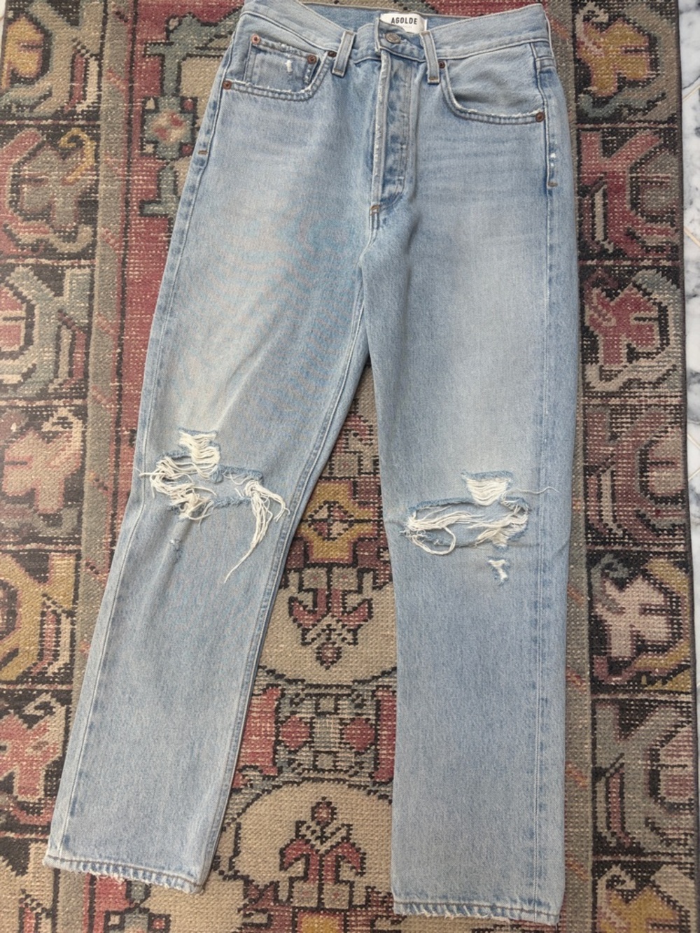 Agolde Riley High Waist Distressed Straight-Leg Jeans - Cropped